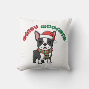 Christmas Boston Terrier Pillow: Merry Woofmas Throw Pillow