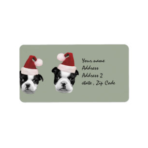 Christmas Boston Terrier puppies Label