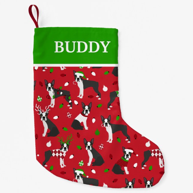 Christmas Boston Terrier Small Christmas Stocking (Front)