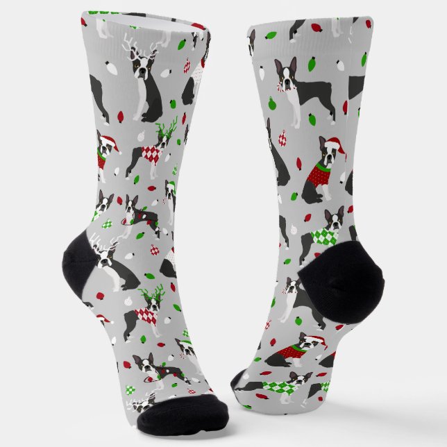 Christmas Boston Terrier Socks (Angled)