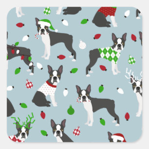 Christmas Boston Terrier Square Sticker