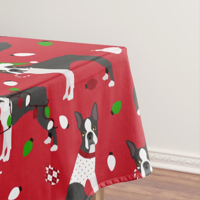 Christmas Boston Terrier Tablecloth (In Situ)