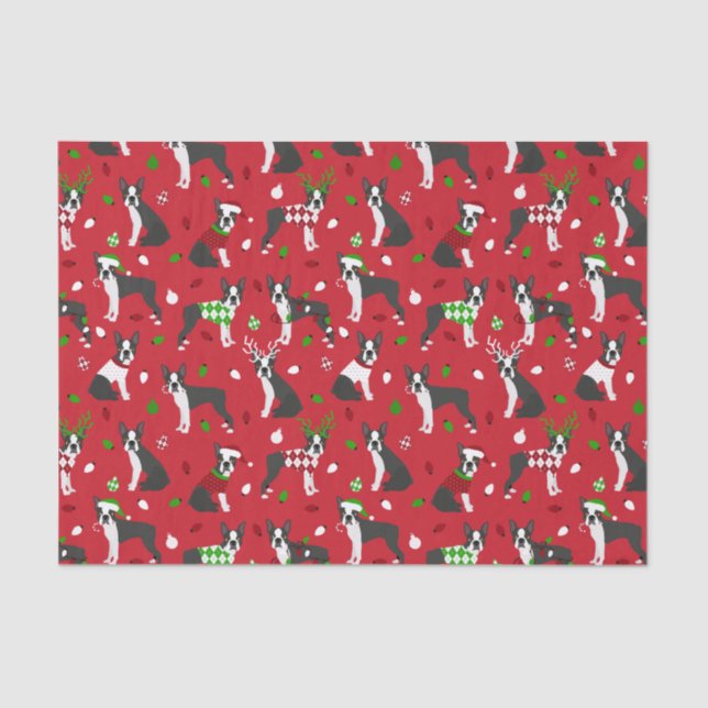 Christmas Boston Terrier Tissue Paper (Front)