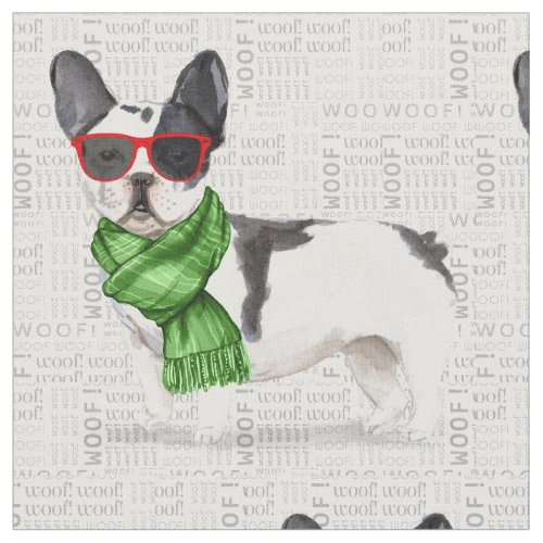 Christmas Boston Terrier Woof Word Art Fabric