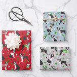 Christmas Boston Terrier Wrapping Paper Sheets<br><div class="desc">Cute Christmas Boston Terrier dogs in festive holiday outfits. Boston Terriers with black and white coats hold candy canes,  wear Santa hats,  antlers,  sweaters with scattered ornaments.</div>