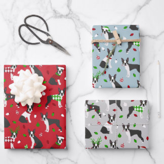 Christmas Boston Terrier Wrapping Paper Sheets