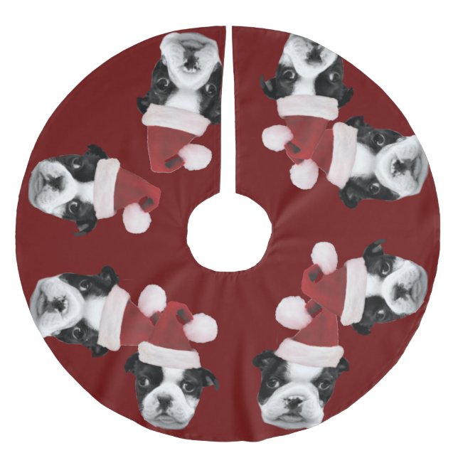 Christmas Boston Terriers Brushed Polyester Tree Skirt (Front)