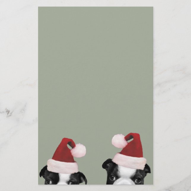Christmas Boston Terriers Stationery (Front)