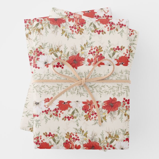 christmas botanical abundance elegant foliage  wrapping paper sheets (In situ)