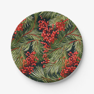 Christmas Botanical Branches and Berries Paper Plates