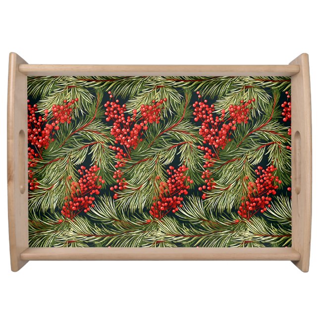 Christmas Botanical Branches and Berries Serving Tray (Front)