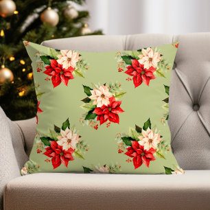 Christmas Botanical Elegance with Poinsettia Throw Pillow