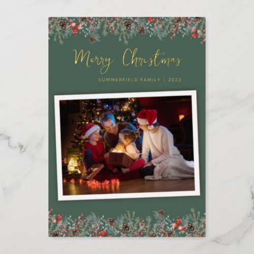 Christmas Botanical Family Photo Gold Foil Holiday Card
