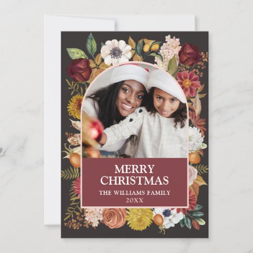 Christmas Botanical Floral 1 Photo Arch Holiday Card