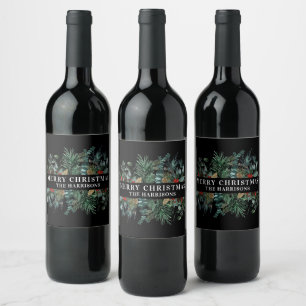 Christmas Botanical Frame Wine Label