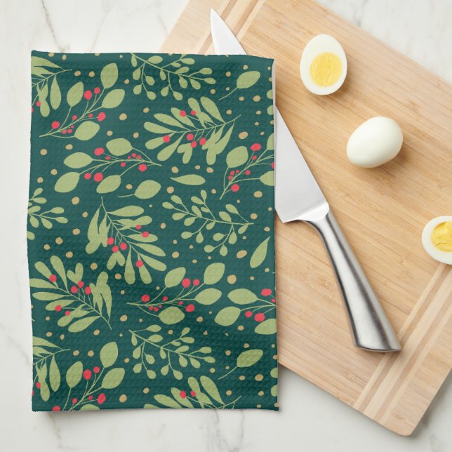 Christmas Botanical Greenery Berry Classic Kitchen Towel (Quarter Fold)