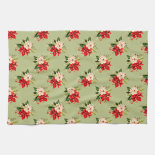 Christmas Botanical Holiday Poinsettia Flowers Kitchen Towel