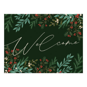 Christmas Botanical Holiday Welcome Green Frame Poster