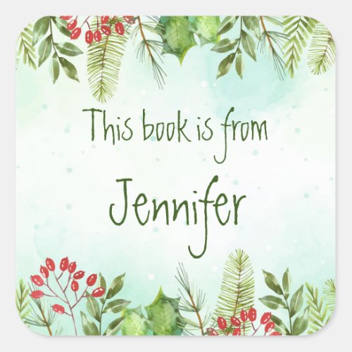 Christmas Botanical Holly Berry Bookplate Gift Tag