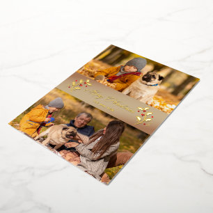 Christmas Botanical Holly Branches Themed Photo Foil Holiday Card