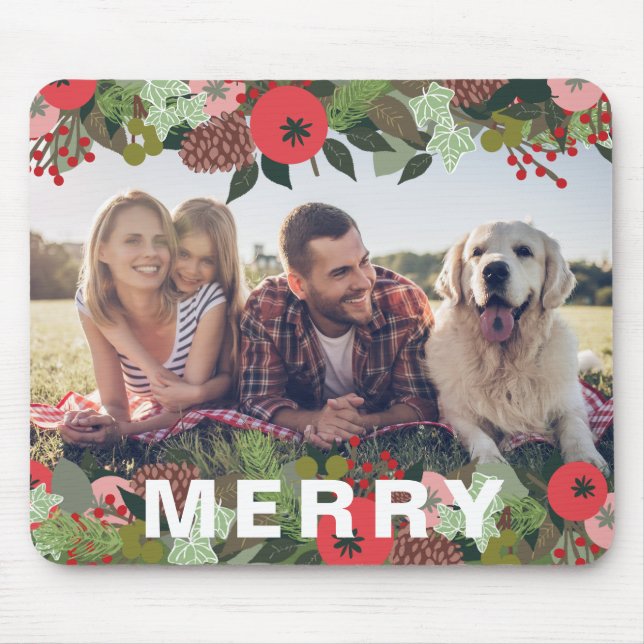 Christmas Botanical Merry Type Holiday Photo Mouse Pad (Front)