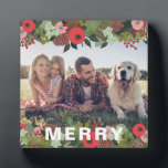 Christmas Botanical Merry Type Holiday Photo Plaque<br><div class="desc">Beautiful Christmas holiday design features a colorful botanical border with Merry in white typography,  and your favorite photo.</div>