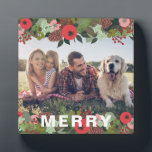 Christmas Botanical Merry Type Holiday Photo Plaque<br><div class="desc">Beautiful Christmas holiday design features a colorful botanical border with Merry in white typography,  and your favorite photo.</div>