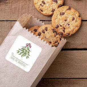 Christmas Botanical Mistletoe Elegant Greenery Square Sticker