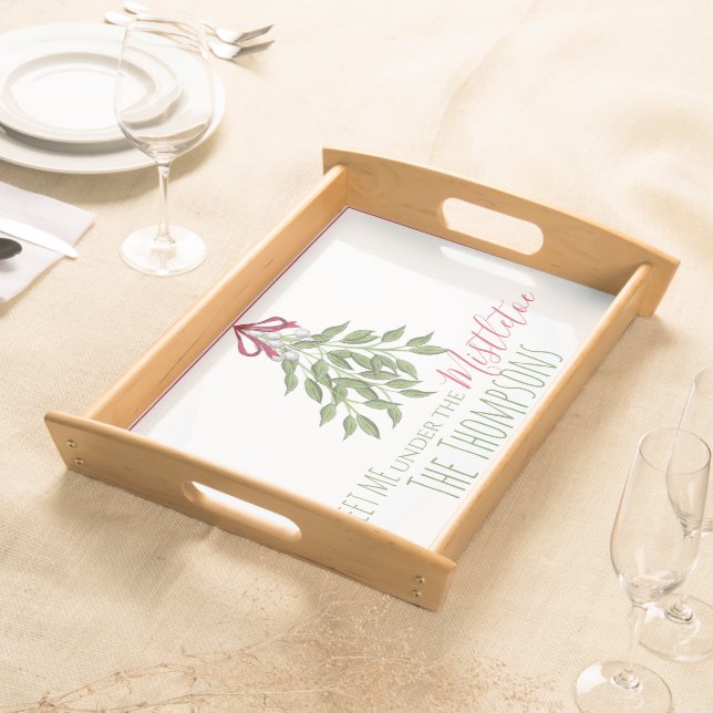 Christmas Botanical Mistletoe Whimsical Greenery Serving Tray (Front)