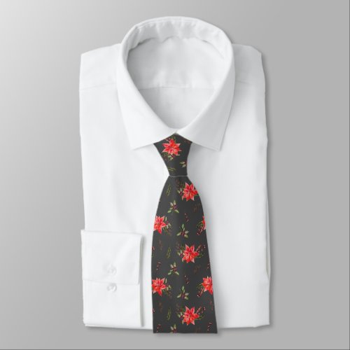 Christmas Botanical Pattern Poinsettia Neck Tie