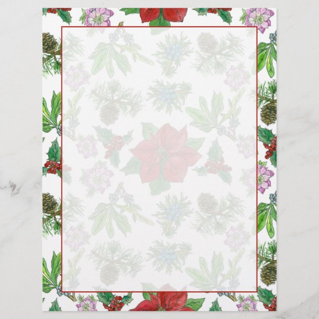 Christmas Botanical Poinsettia Holiday Letters Letterhead (Front)