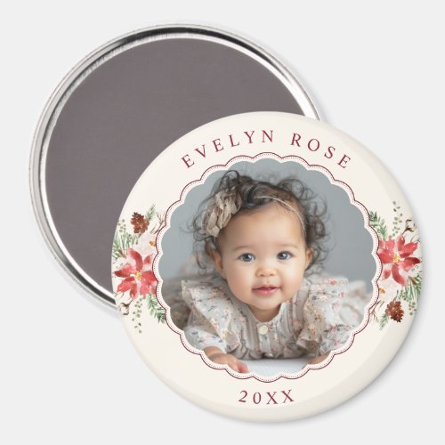 Christmas Botanical Poinsettia Keepsake Photo Magnet