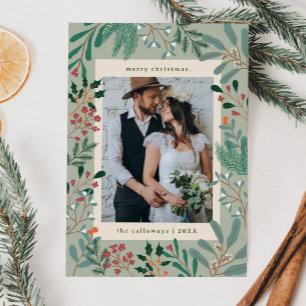 Christmas Botanical Sage Photo Holiday Card
