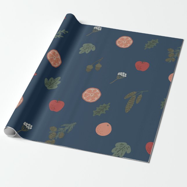 Christmas botanical seamless vintage beautiful pat wrapping paper (Unrolled)
