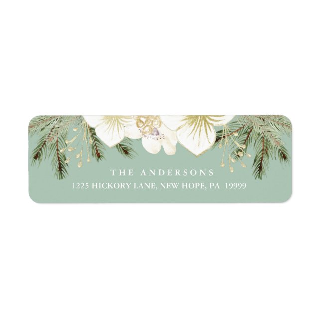 Christmas Botanical Watercolor Flowers & Foliage Label (Front)