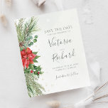 Christmas Botanical Winter Greenery Save The Date<br><div class="desc">Beautiful affordable Save the date cards featuring hand-painted botanical watercolor illustrations of winter greenery,  pine and spruce branches,  cones and holly berries. Perfect choice for Christmas holiday themed weddings.</div>