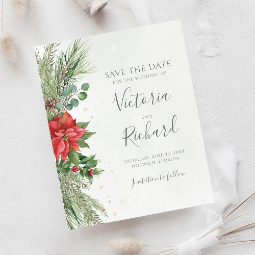 Christmas Botanical Winter Greenery Save The Date