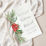 Christmas Botanical Winter Greenery Wedding Save The Date<br><div class="desc">Beautiful Save the date cards featuring hand-painted botanical watercolor illustrations of winter greenery,  pine and spruce branches,  cones and holly berries. Perfect choice for Christmas holiday themed weddings.</div>