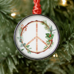 Christmas Botanical Wooden Peace Sign  Classic Rou Metal Ornament<br><div class="desc">Illustration of wooden peace sign decorated with Christmas botanical designs such as holly berries,  evergreen,  and mistletoe.</div>