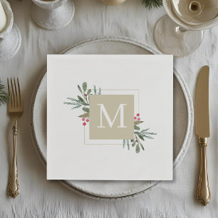 Christmas Botanicals Family Initial Holiday Party Napkins