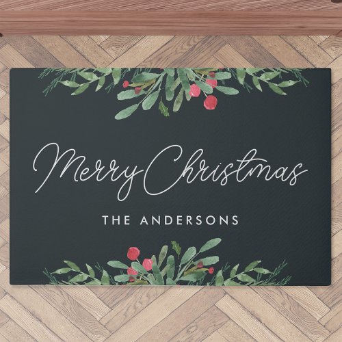 Christmas Botanicals Family Name Doormat