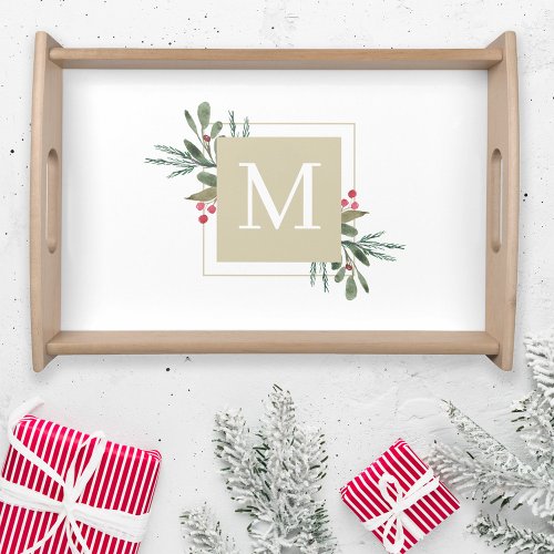 Christmas Botanicals Monogram Serving Tray