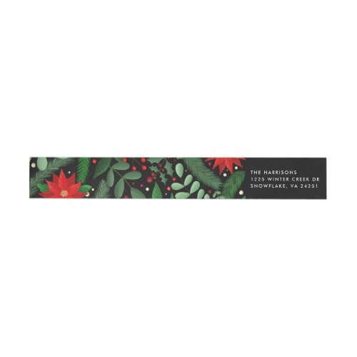 Christmas Botanicals on Black Return Address Wrap Around Label