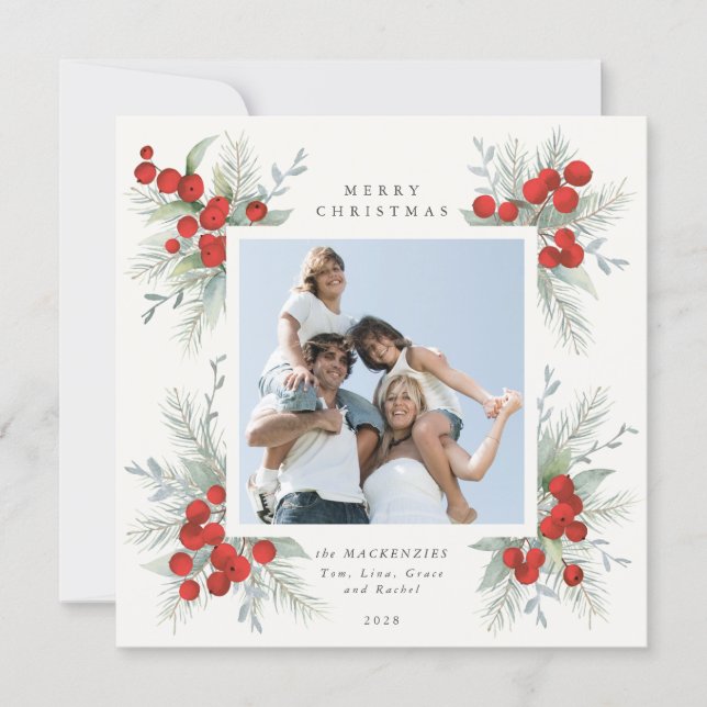 Christmas Botanicals Red Berries Holiday Photo (Front)