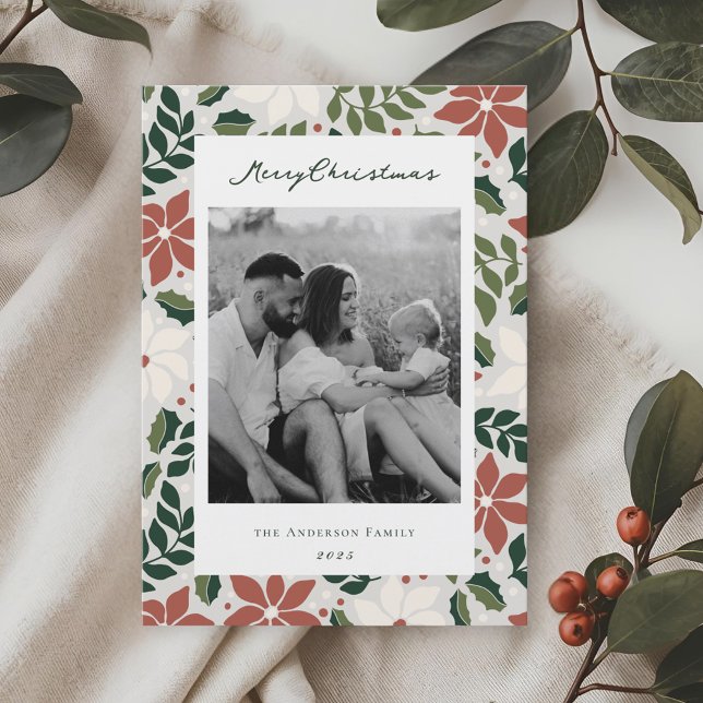 Christmas Botanicals Two Sided Family Photo Holiday Card (Creator Uploaded)