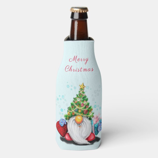 Christmas Bottle Cooler Gnome with Gifts (Bottle Front)