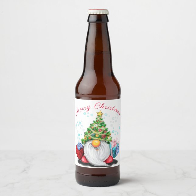 Christmas Bottle Labels Gnome with Gifts (Front)