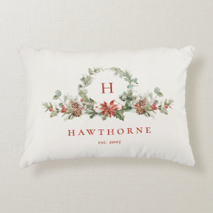 Christmas Boughs Monogram Holiday Accent Pillow