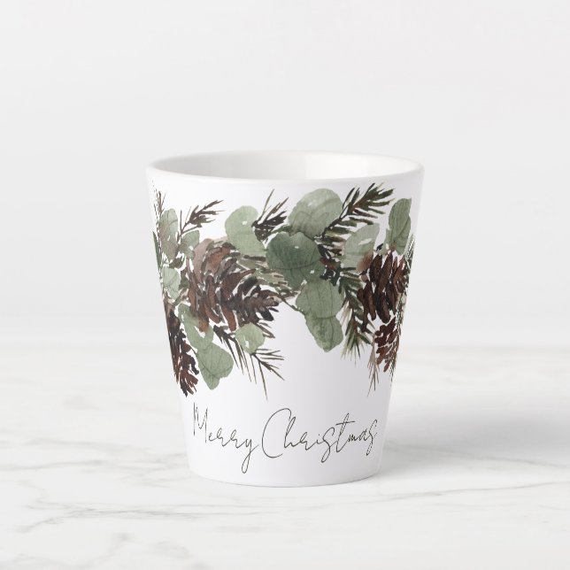 Christmas Boughs Pine Cones Latte Mug (Front)