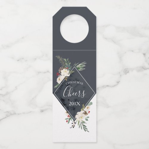 Christmas bouquet frame white roses and holly bottle hanger tag